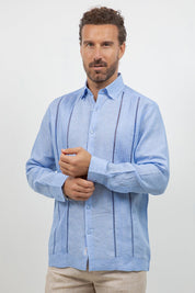 Linen Embroidered Dress Shirt Long Sleeve Scroll