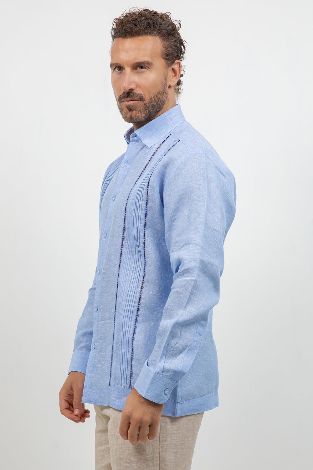 Linen Embroidered Dress Shirt Long Sleeve Scroll