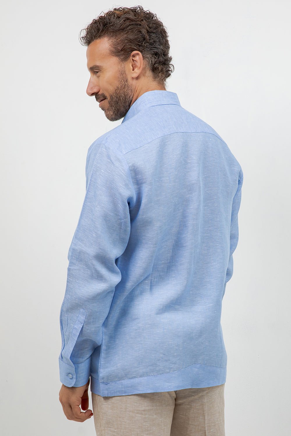 Linen Embroidered Dress Shirt Long Sleeve Scroll