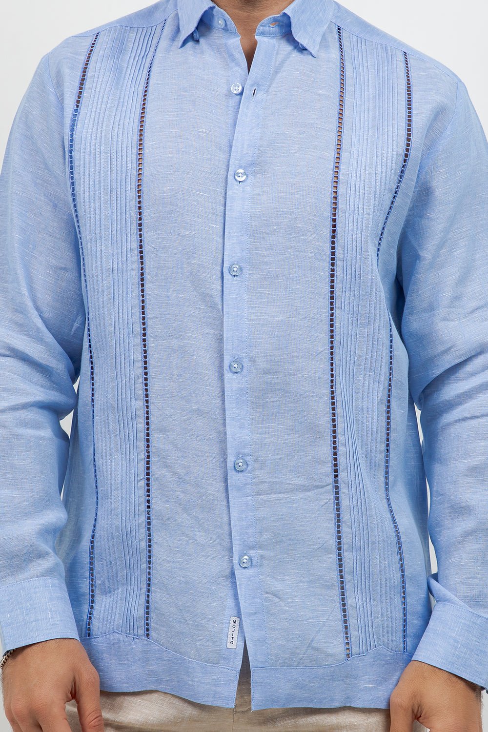 Linen Embroidered Dress Shirt Long Sleeve Scroll