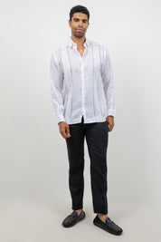 Linen Embroidered Dress Shirt Long Sleeve Scroll