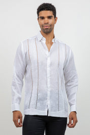 Linen Embroidered Dress Shirt Long Sleeve Scroll