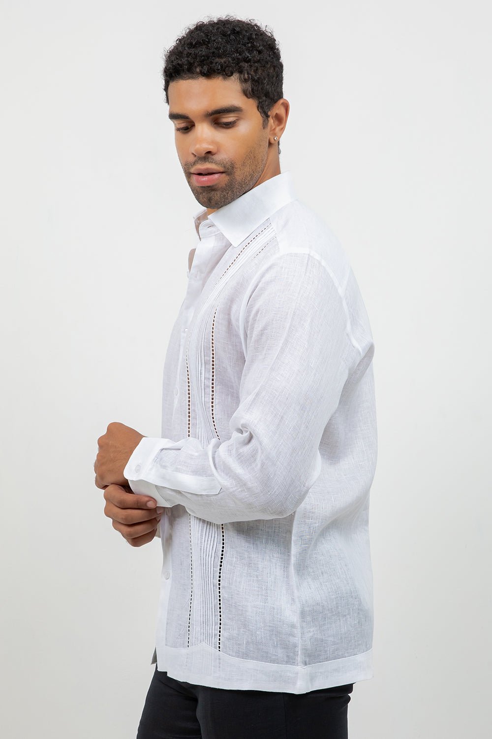 Linen Embroidered Dress Shirt Long Sleeve Scroll