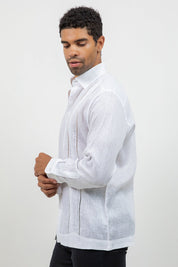 Linen Embroidered Dress Shirt Long Sleeve Scroll