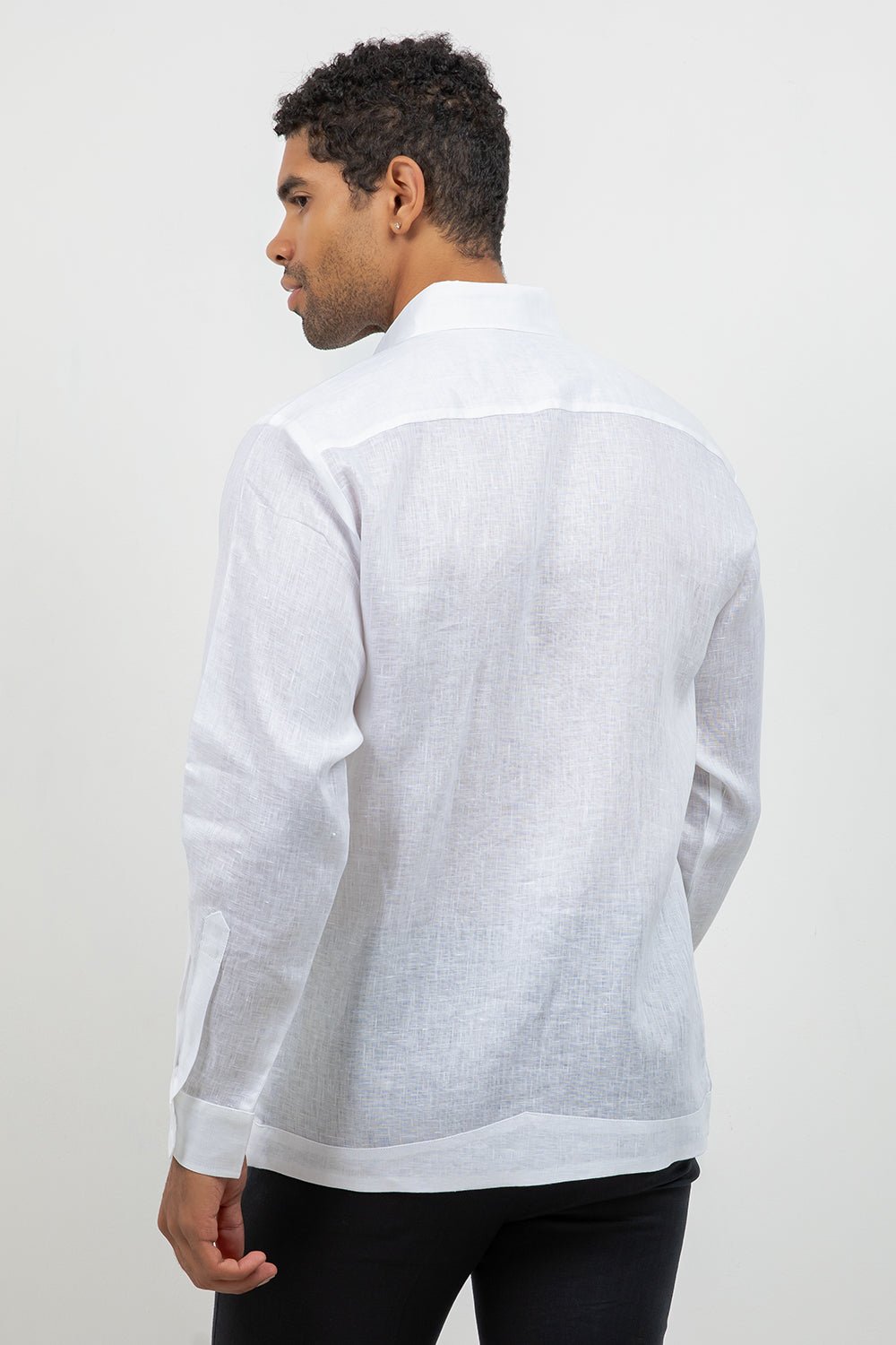 Linen Embroidered Dress Shirt Long Sleeve Scroll