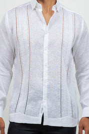 Linen Embroidered Dress Shirt Long Sleeve Scroll