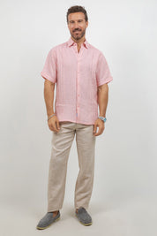 Linen Embroidered Dress Shirt Short Sleeve Signature