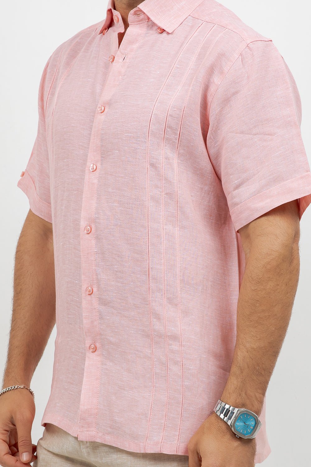 Linen Embroidered Dress Shirt Short Sleeve Signature