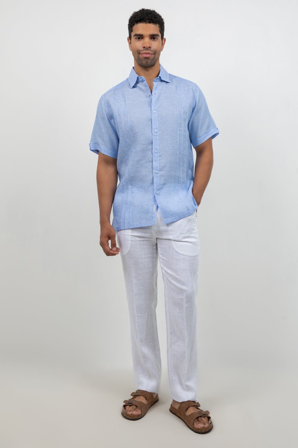 Linen Embroidered Dress Shirt Short Sleeve Signature