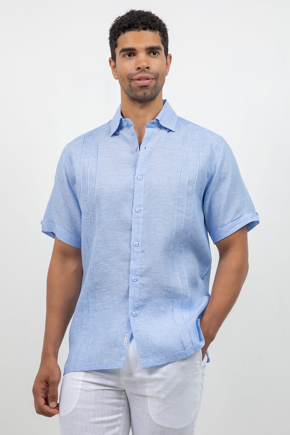Linen Embroidered Dress Shirt Short Sleeve Signature