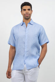 Linen Embroidered Dress Shirt Short Sleeve Signature