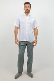 Linen Embroidered Dress Shirt Short Sleeve Signature