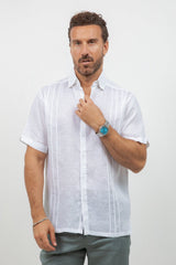Linen Embroidered Dress Shirt Short Sleeve Signature