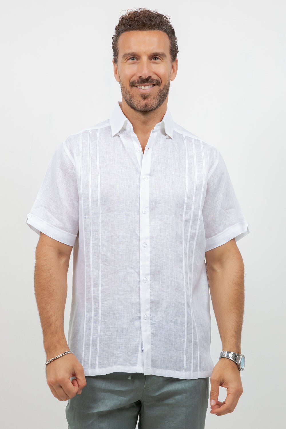 Linen Embroidered Dress Shirt Short Sleeve Signature