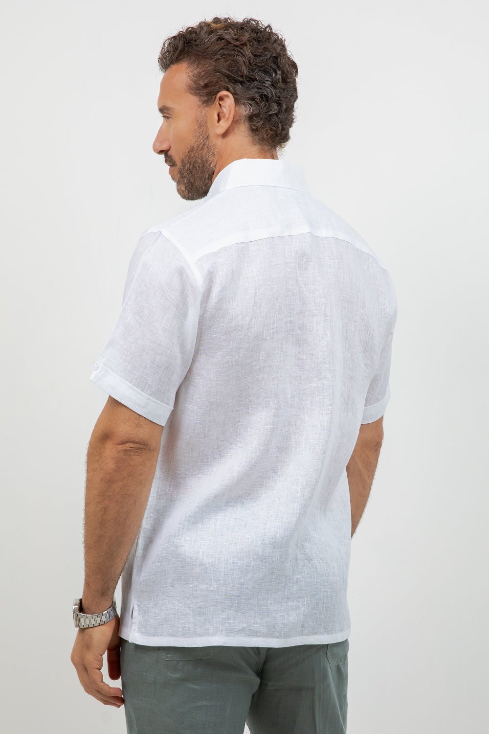 Linen Embroidered Dress Shirt Short Sleeve Signature