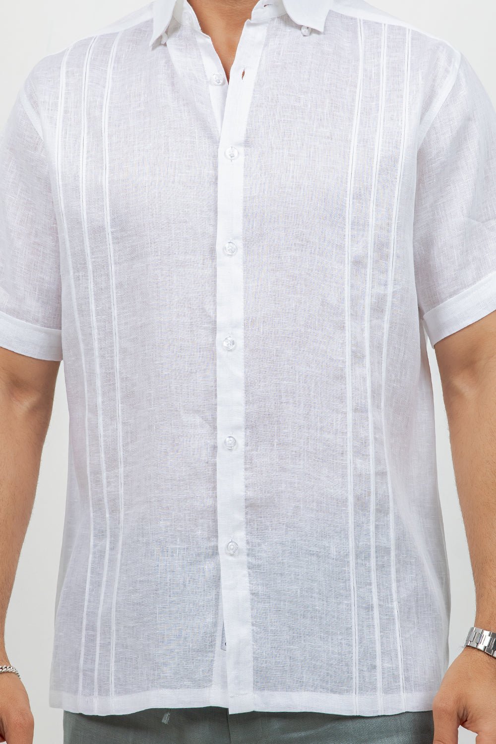 Linen Embroidered Dress Shirt Short Sleeve Signature