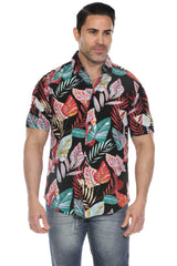 Camisa de rayón con estampado retro de manga corta