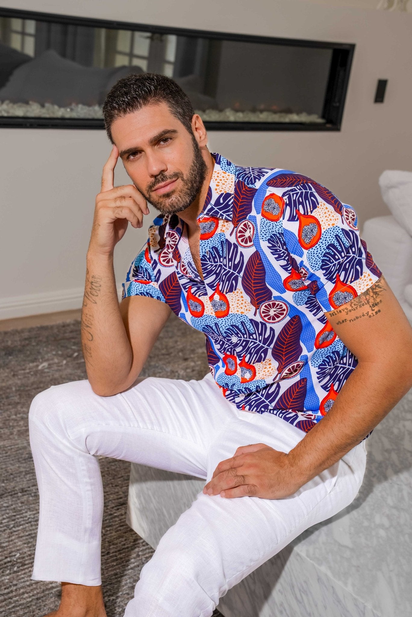 Retro Print Rayon Resort Shirt Short Sleeve