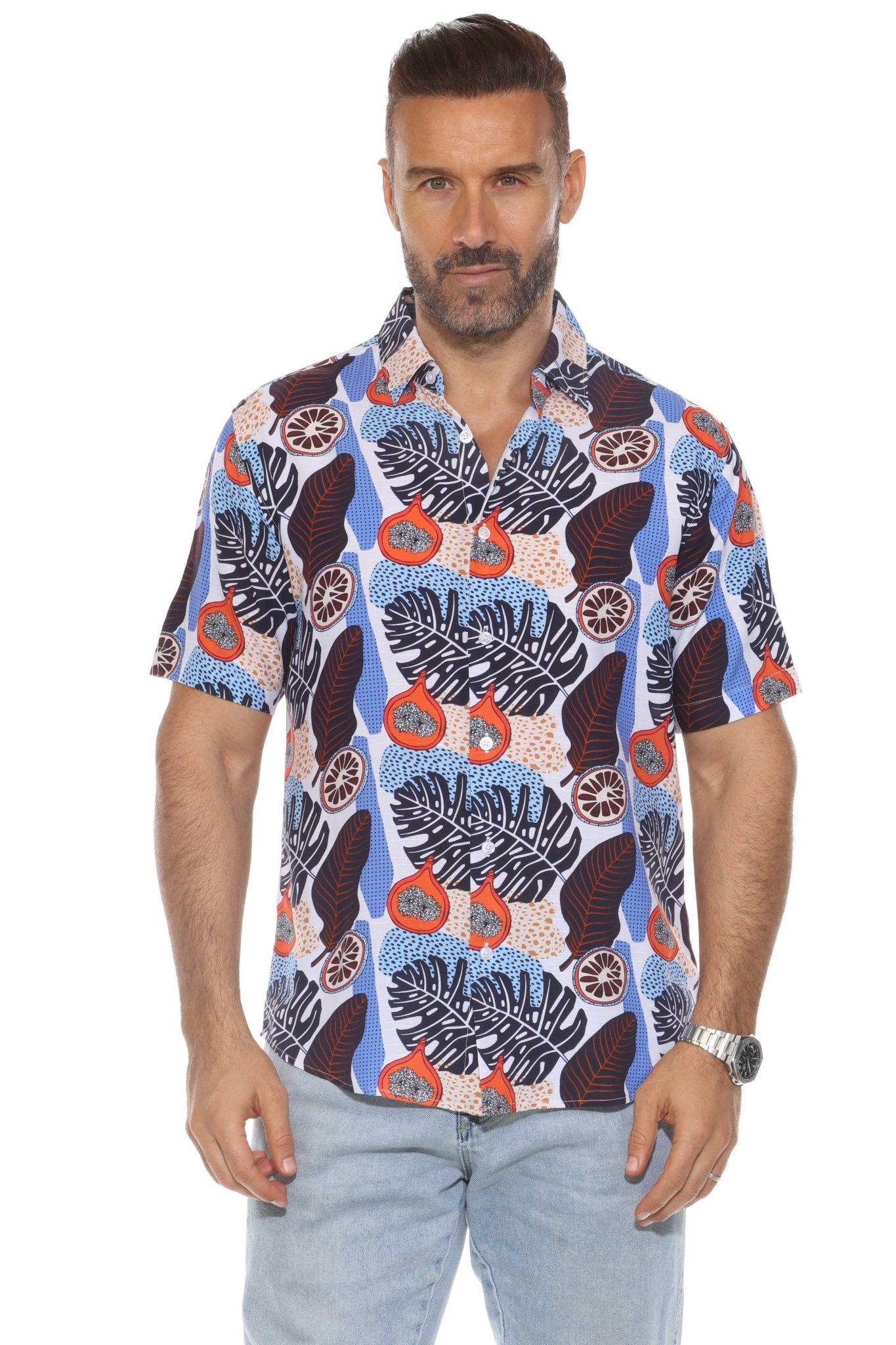 Men's Retro Print Rayon Shirt Short Sleeve