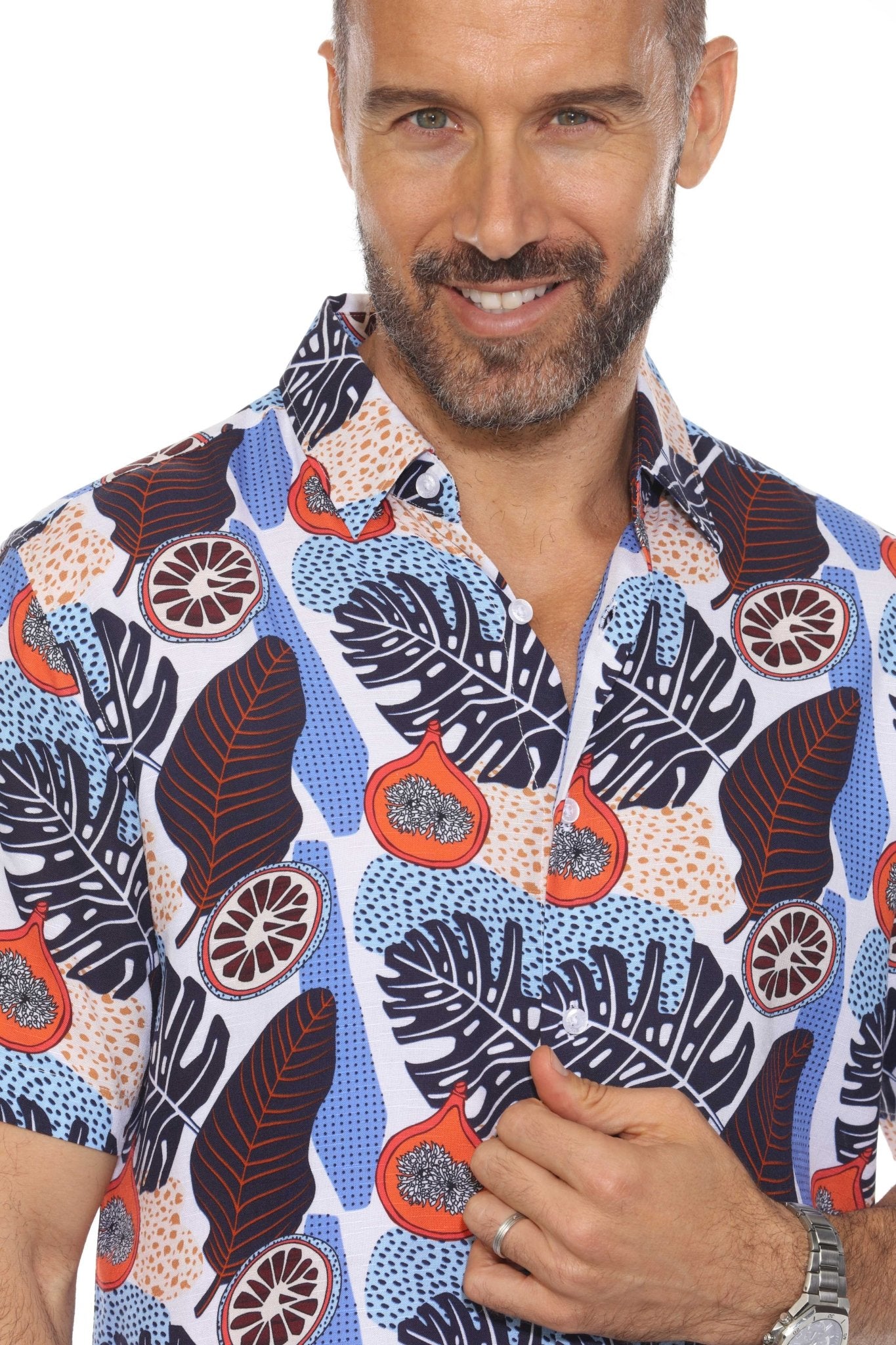 Men's Retro Print Rayon Shirt Short Sleeve