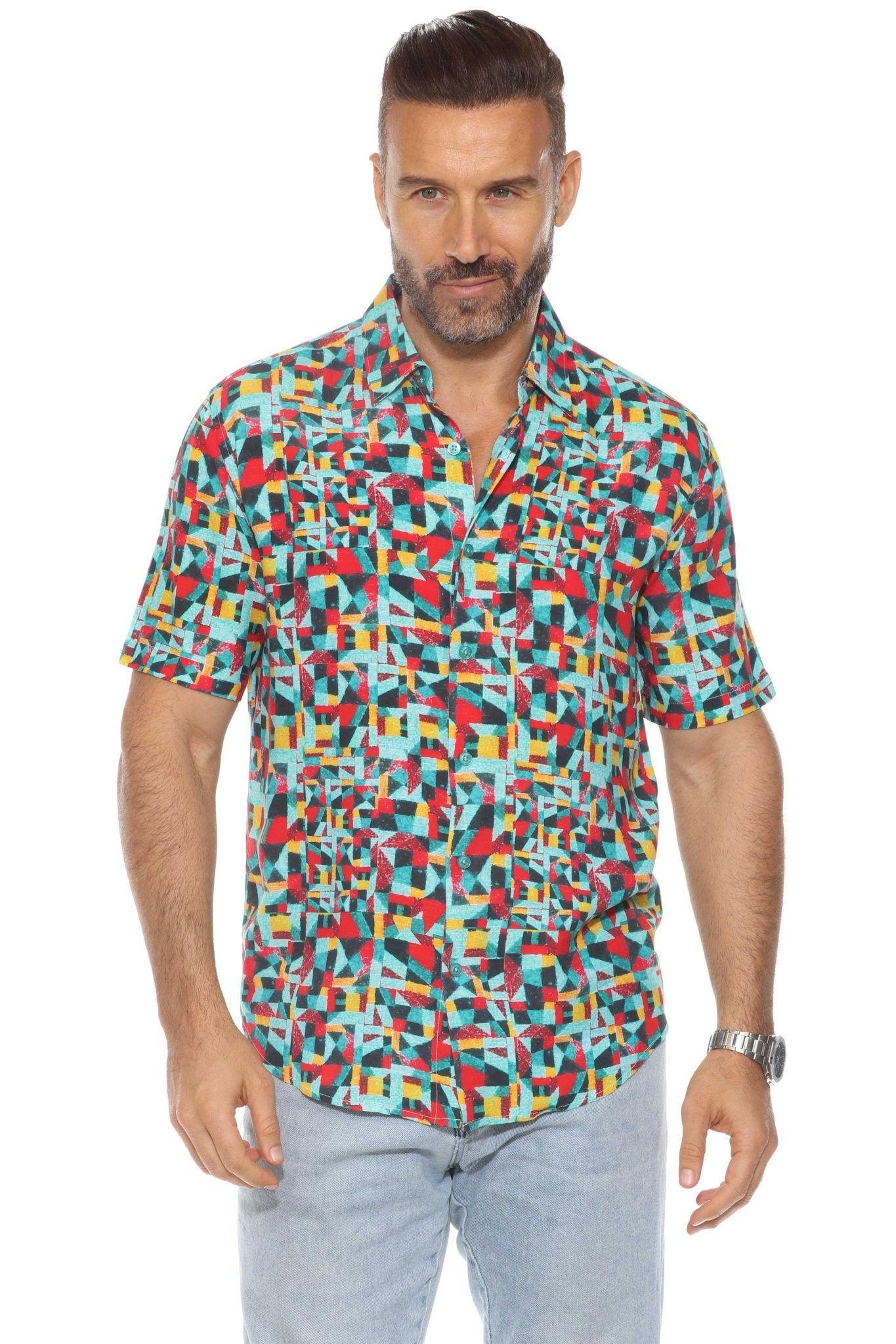 Men's Retro Print Rayon Shirt Short Sleeve