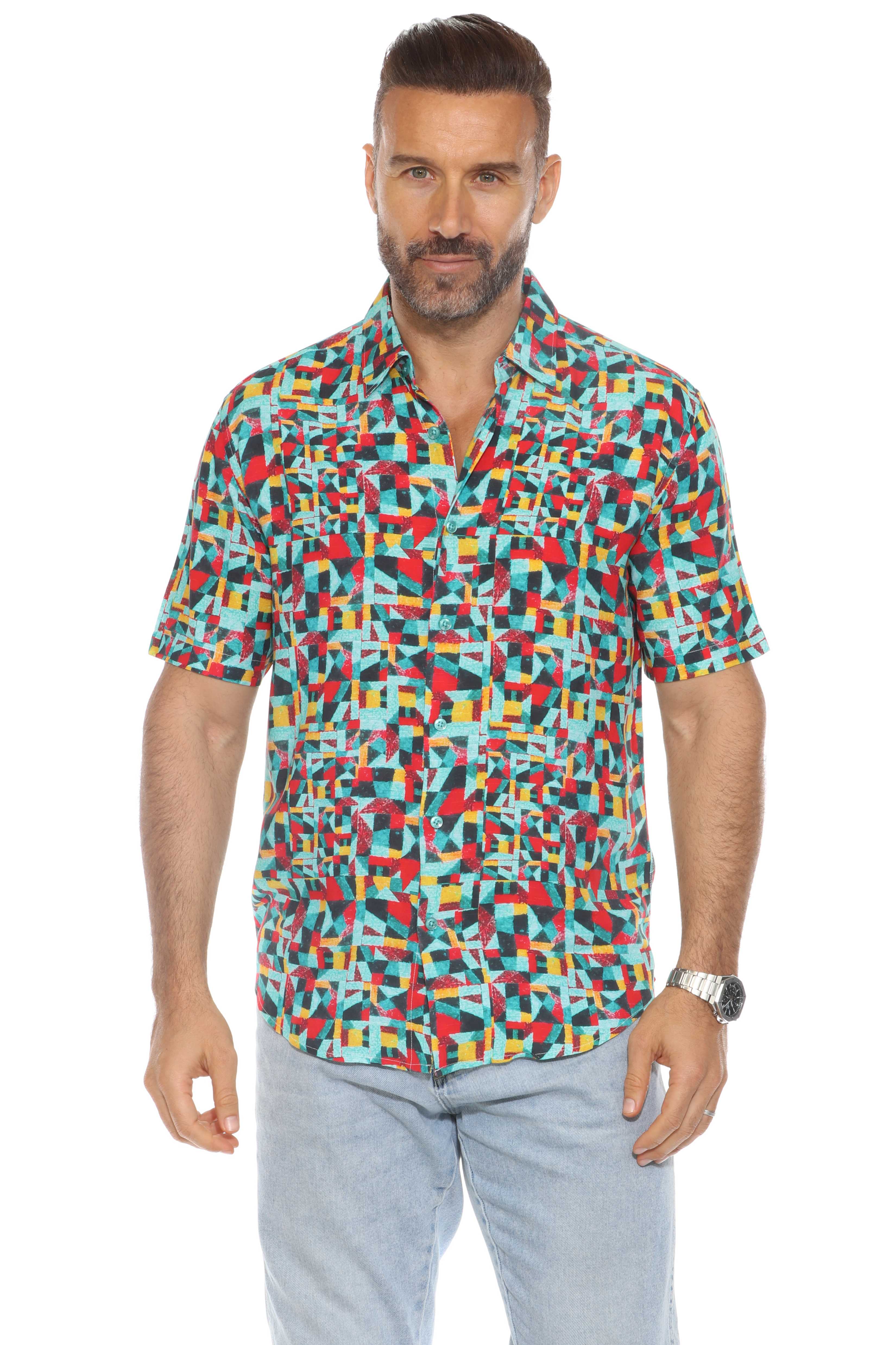 Men's Retro Print Rayon Shirt Short Sleeve – Mojito Collection