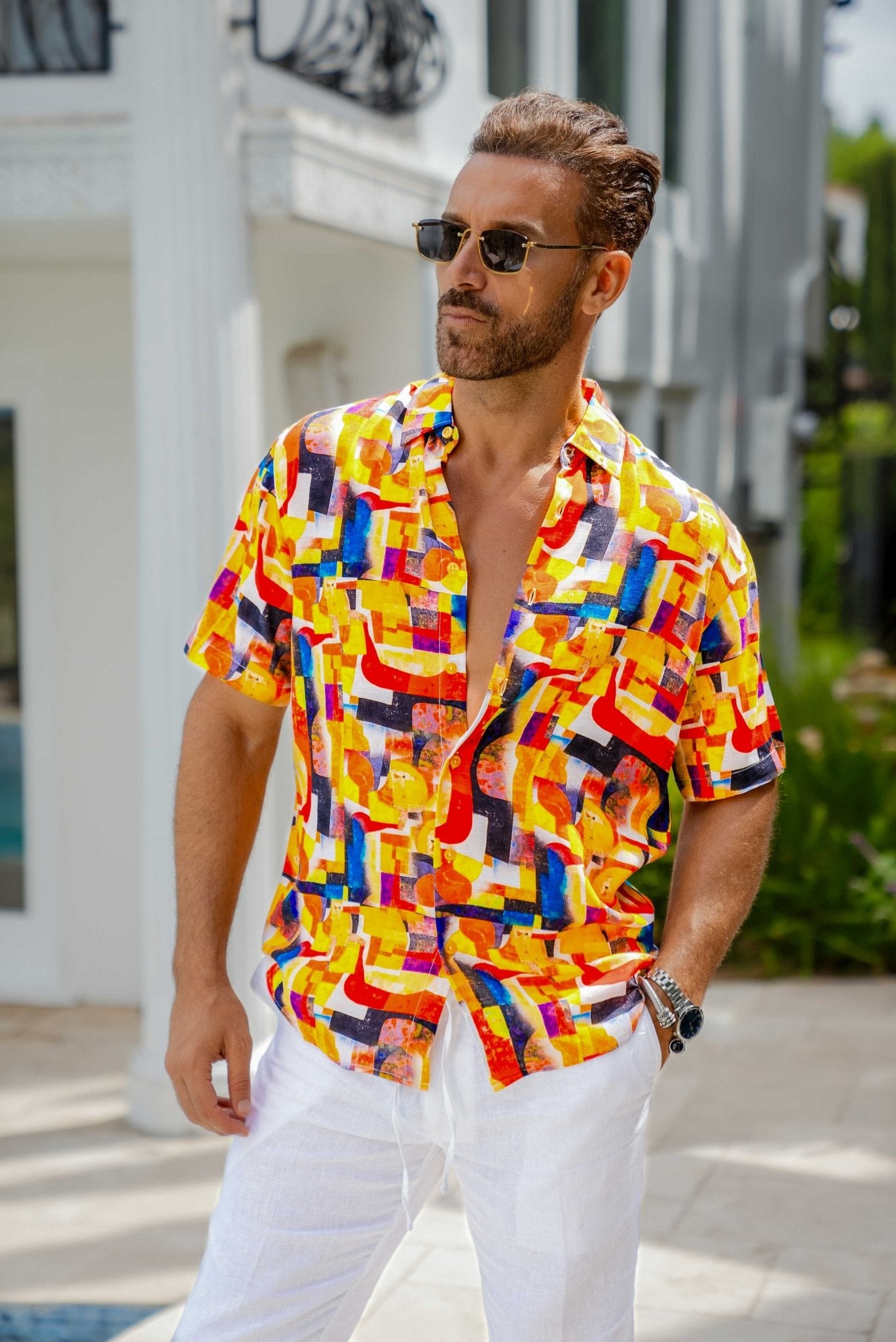 Men's Retro Print Rayon Shirt Short Sleeve