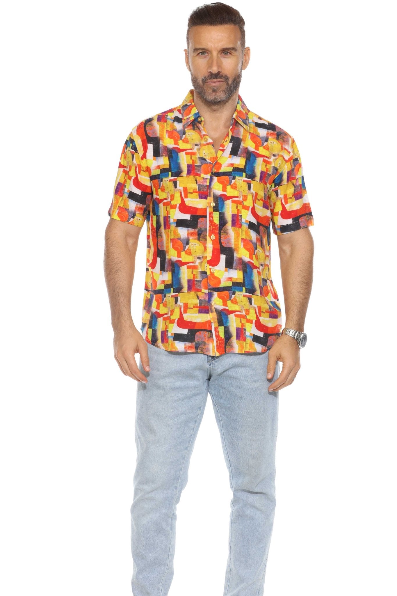 Men's Retro Print Rayon Shirt Short Sleeve