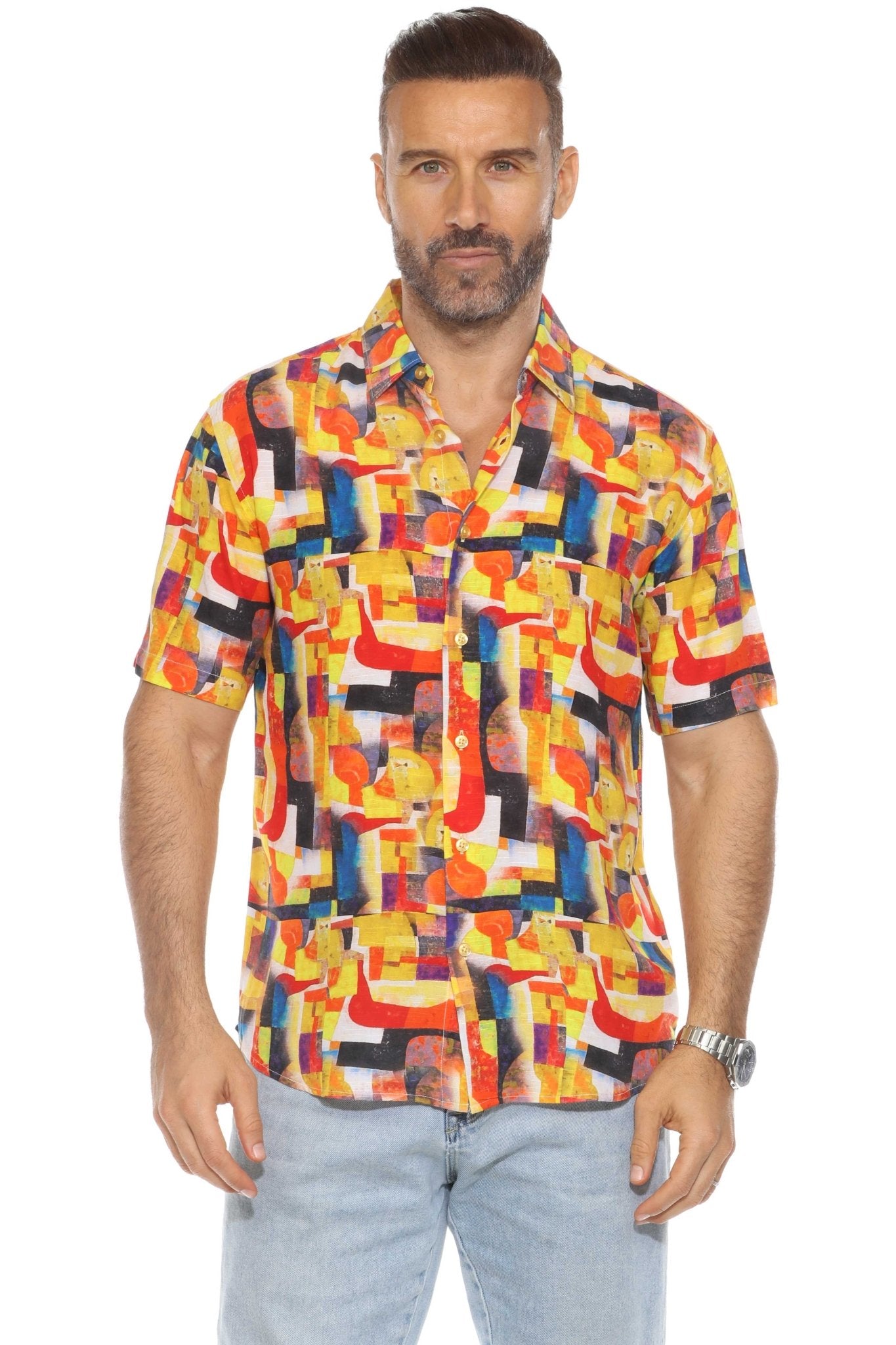 Men's Retro Print Rayon Shirt Short Sleeve