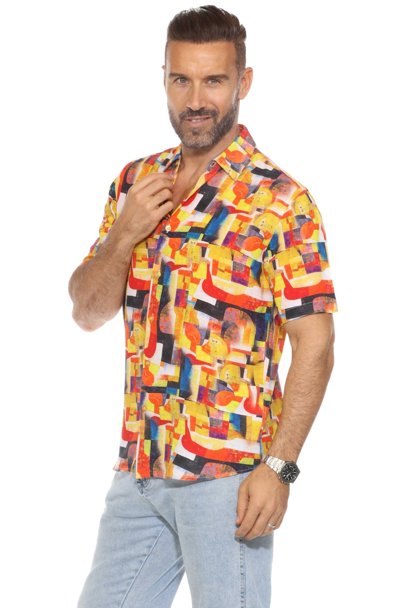 Men's Retro Print Rayon Shirt Short Sleeve