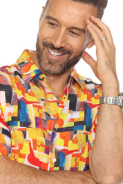Camisa de rayón con estampado retro Mojito de manga corta