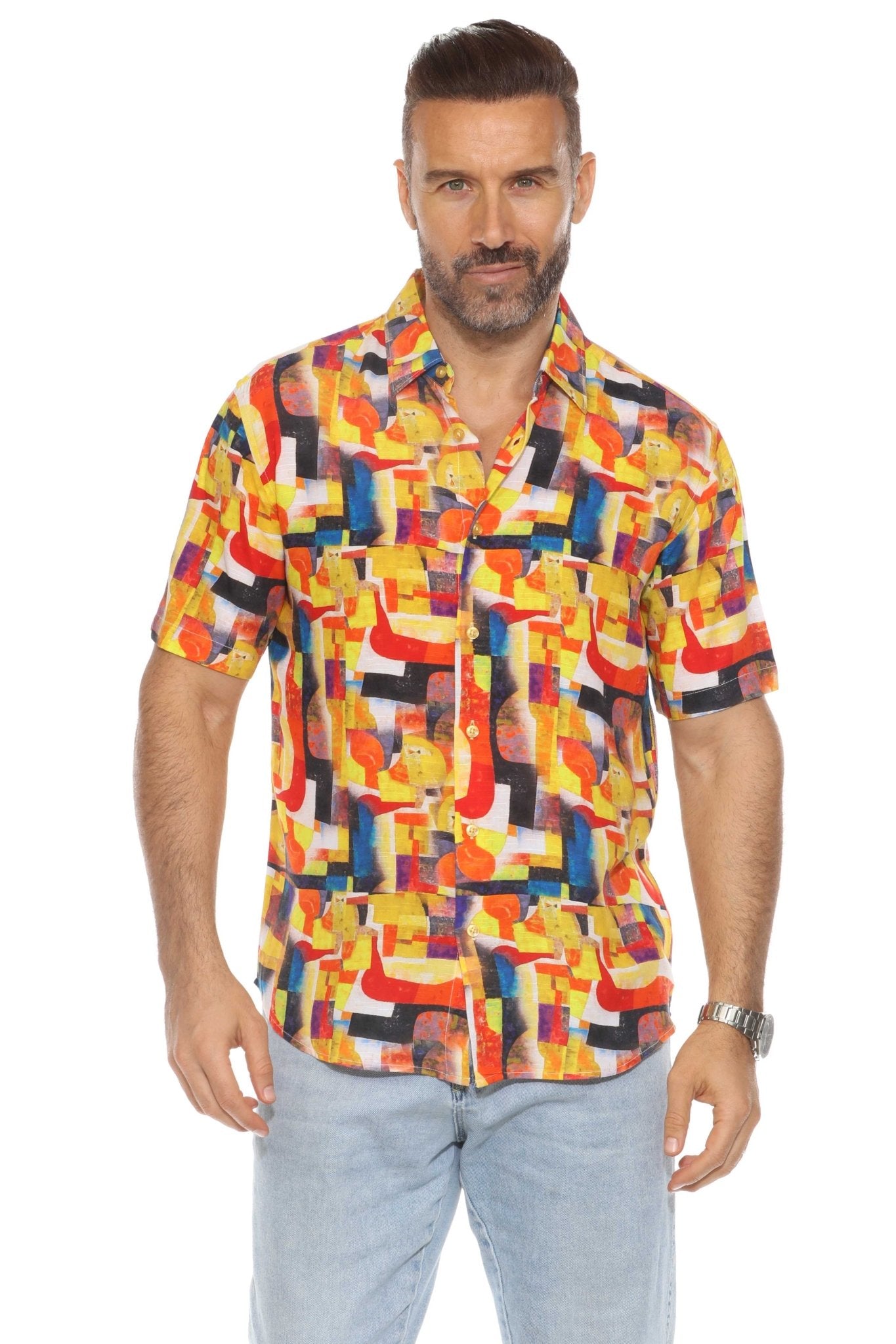 Men's Retro Print Rayon Shirt Short Sleeve