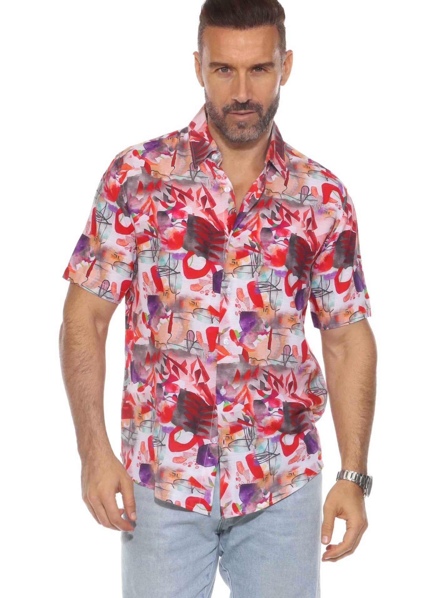 Men's Retro Print Rayon Shirt Short Sleeve