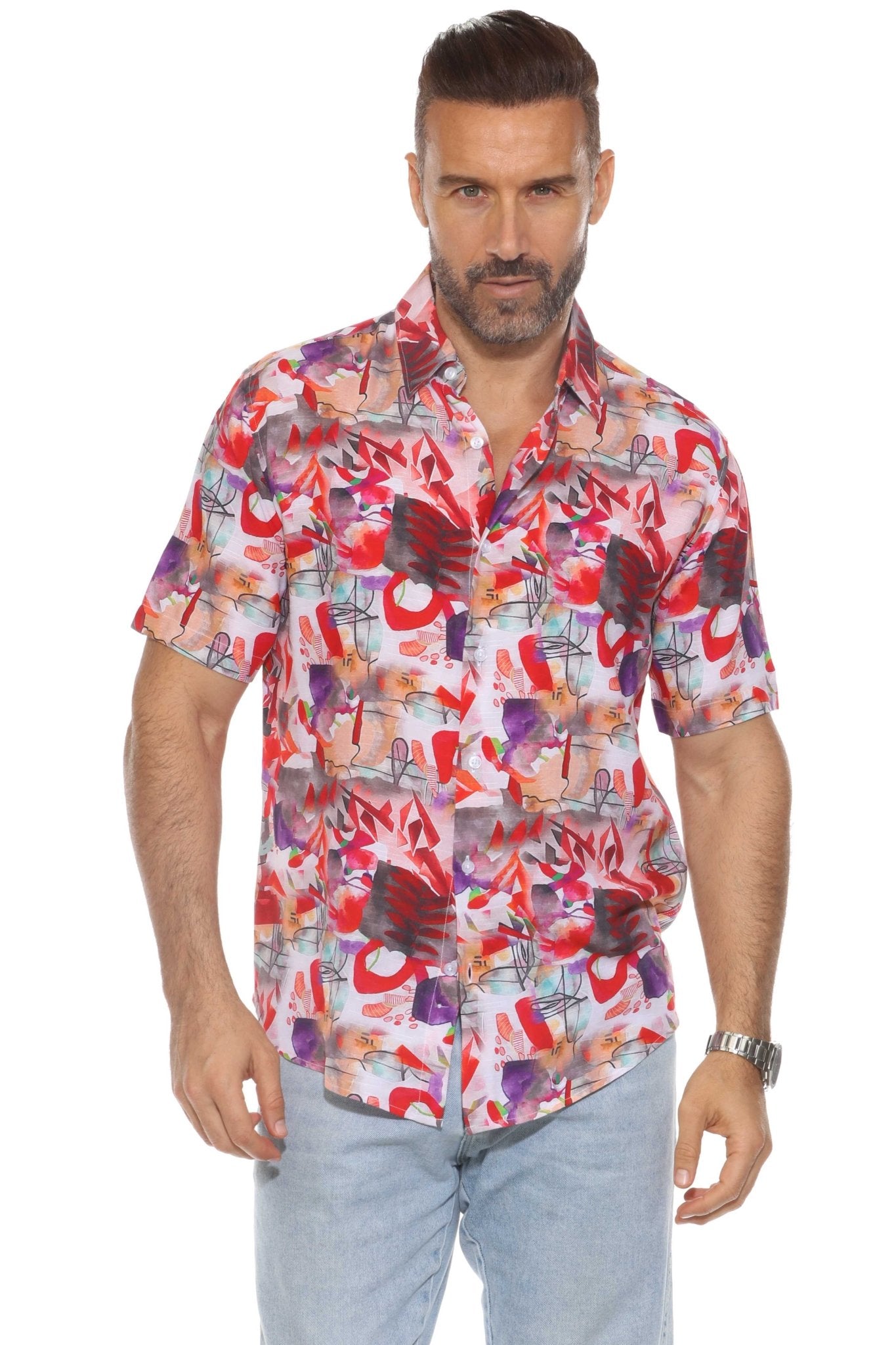 Men's Retro Print Rayon Shirt Short Sleeve