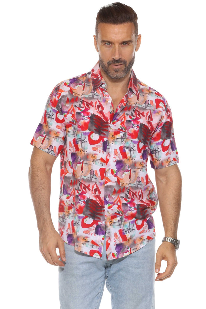 Men's retro print rayon resort shirt in multicolor â€“ front view, Mojito Collection