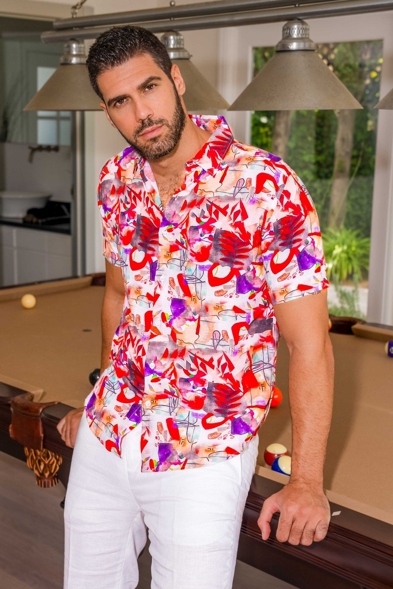 Retro Print Rayon Resort Shirt Short Sleeve
