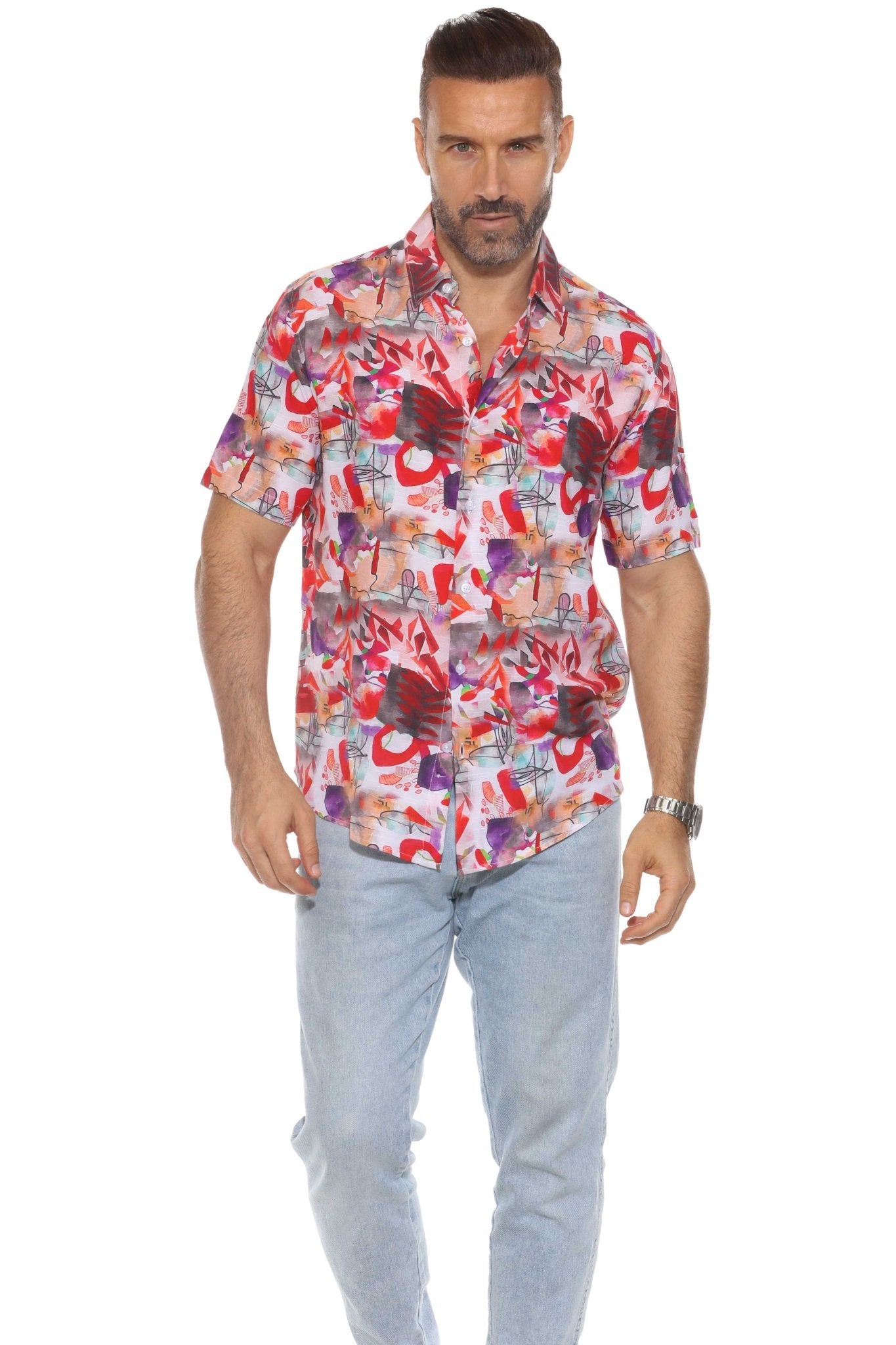 Men's Retro Print Rayon Shirt Short Sleeve