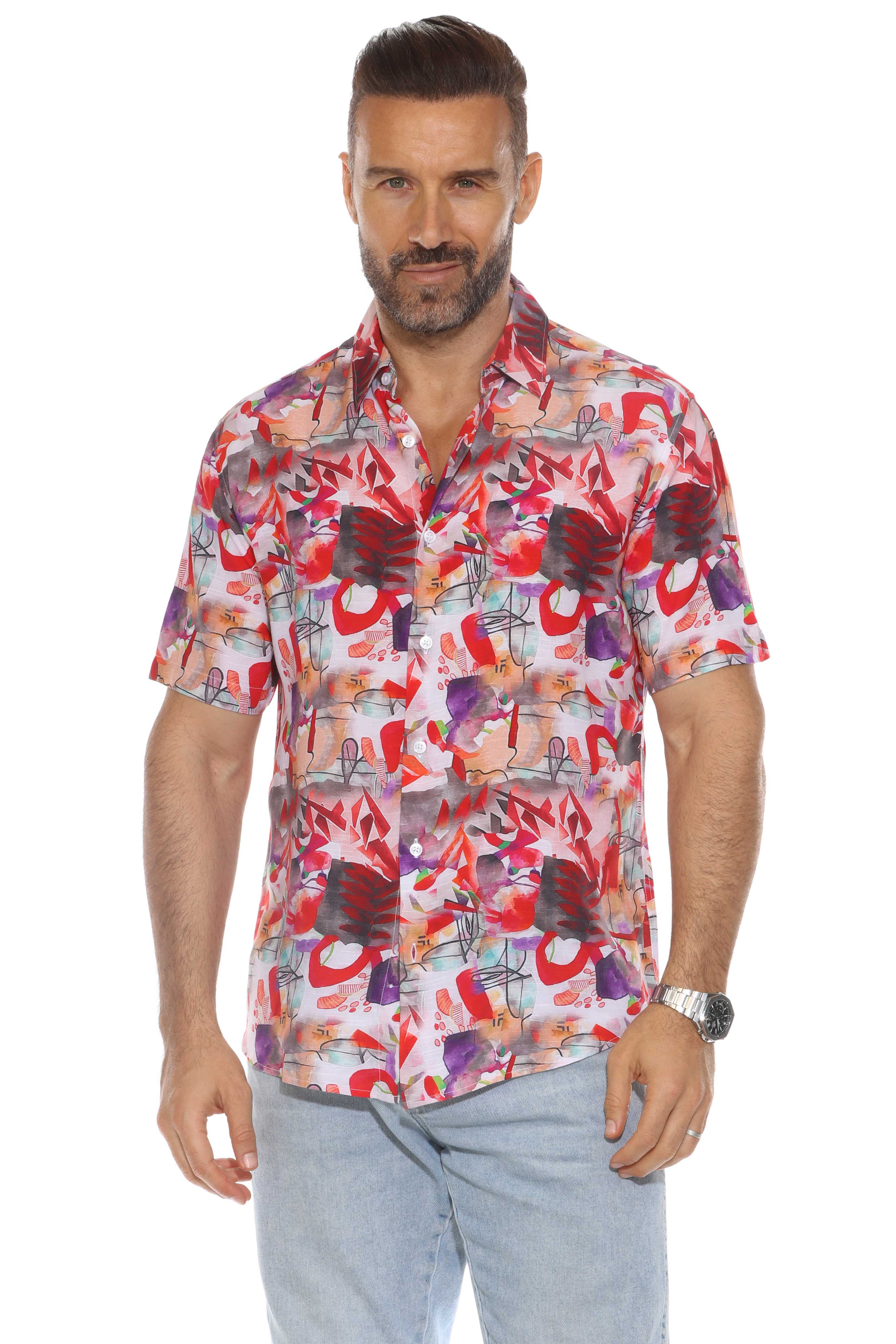 Men'sRetro Print Rayon Shirt Short Sleeve – Mojito Collection