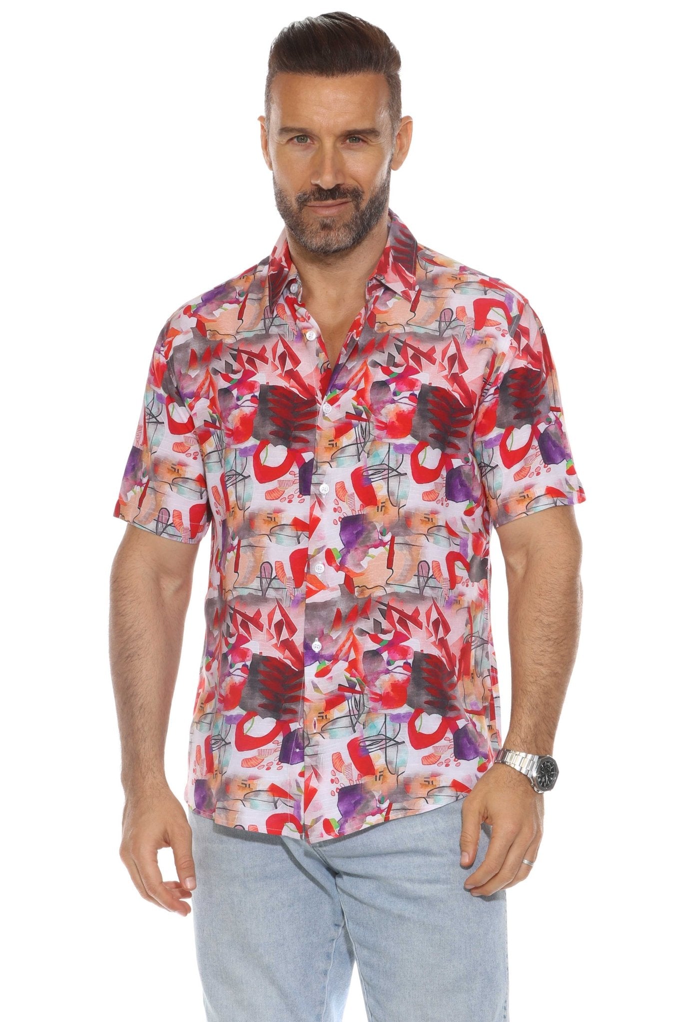 Camisa Hawaiana de Rayón Estampado Retro de Manga Corta