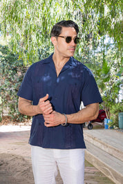 Men's Cropped Four-Pocket Stylish Guayabera Shirt with Embroidery