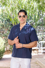 Men's Cropped Four-Pocket Stylish Guayabera Shirt with Embroidery