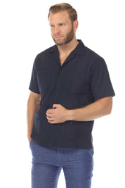 Men's Cropped Four-Pocket Stylish Guayabera Shirt with Embroidery