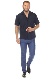 Men's Cropped Four-Pocket Stylish Guayabera Shirt with Embroidery