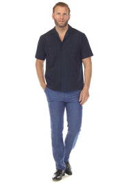 Men's Cropped Four-Pocket Stylish Guayabera Shirt with Embroidery