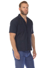 Men's Cropped Four-Pocket Stylish Guayabera Shirt with Embroidery
