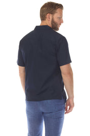 Men's Cropped Four-Pocket Stylish Guayabera Shirt with Embroidery