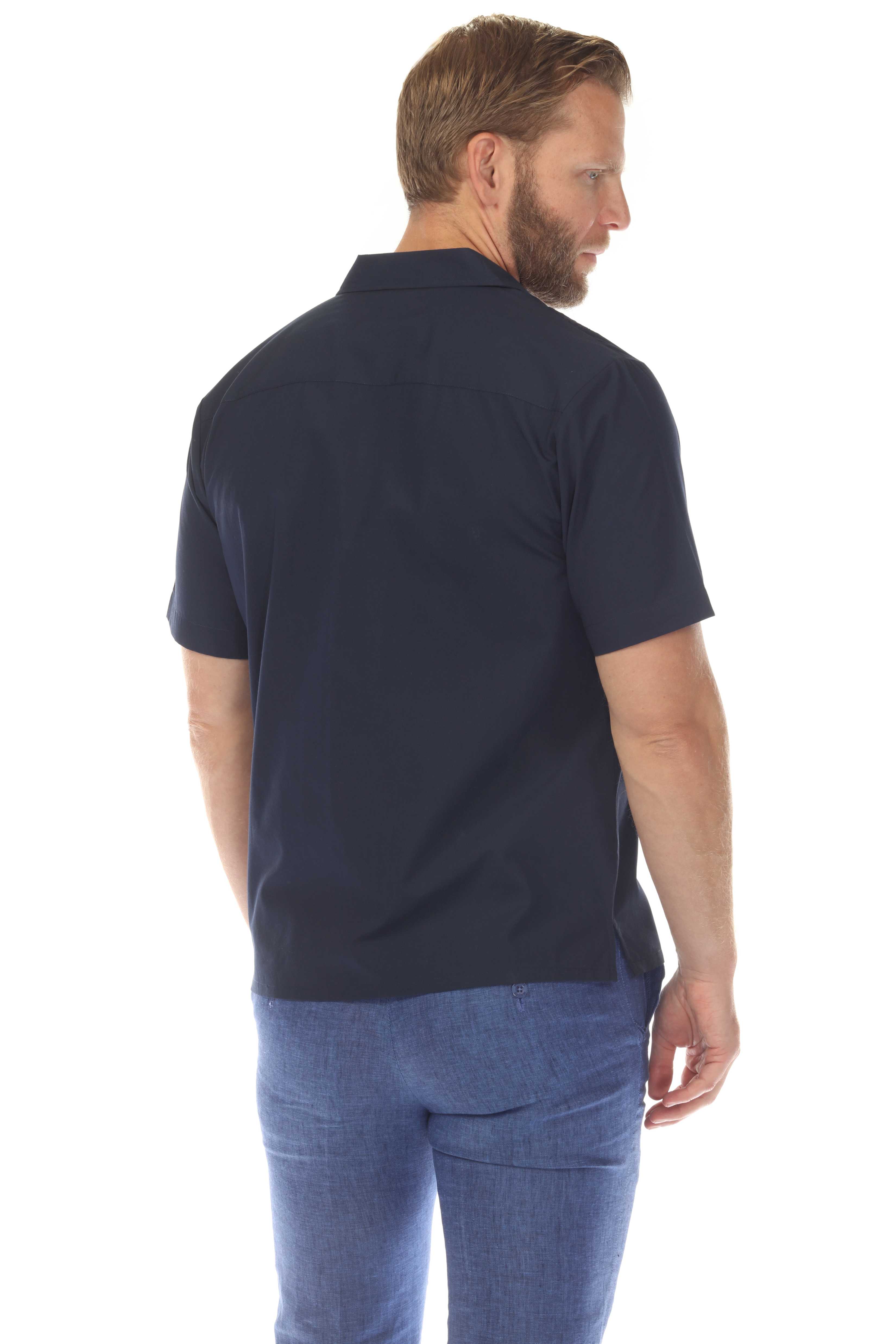 Men's Cropped Four-Pocket Stylish Guayabera Shirt with Embroidery