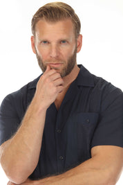 Men's Cropped Four-Pocket Stylish Guayabera Shirt with Embroidery