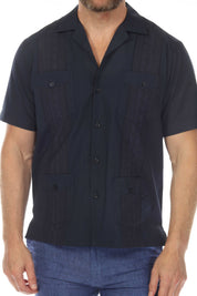 Men's Cropped Four-Pocket Stylish Guayabera Shirt with Embroidery