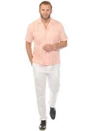 Men's Cropped Four-Pocket Stylish Guayabera Shirt with Embroidery